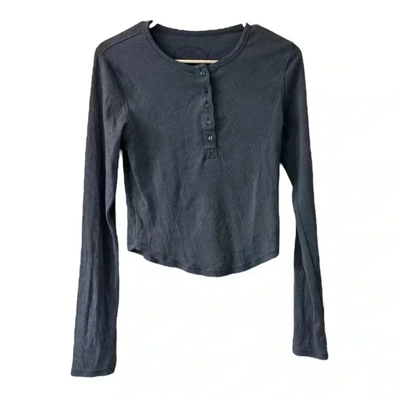 BDG Tops - BFG Women's Long Sleeve Henley Top Blue Large